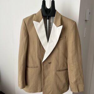 Authentic Sandro Tan Blazer with White Lapel